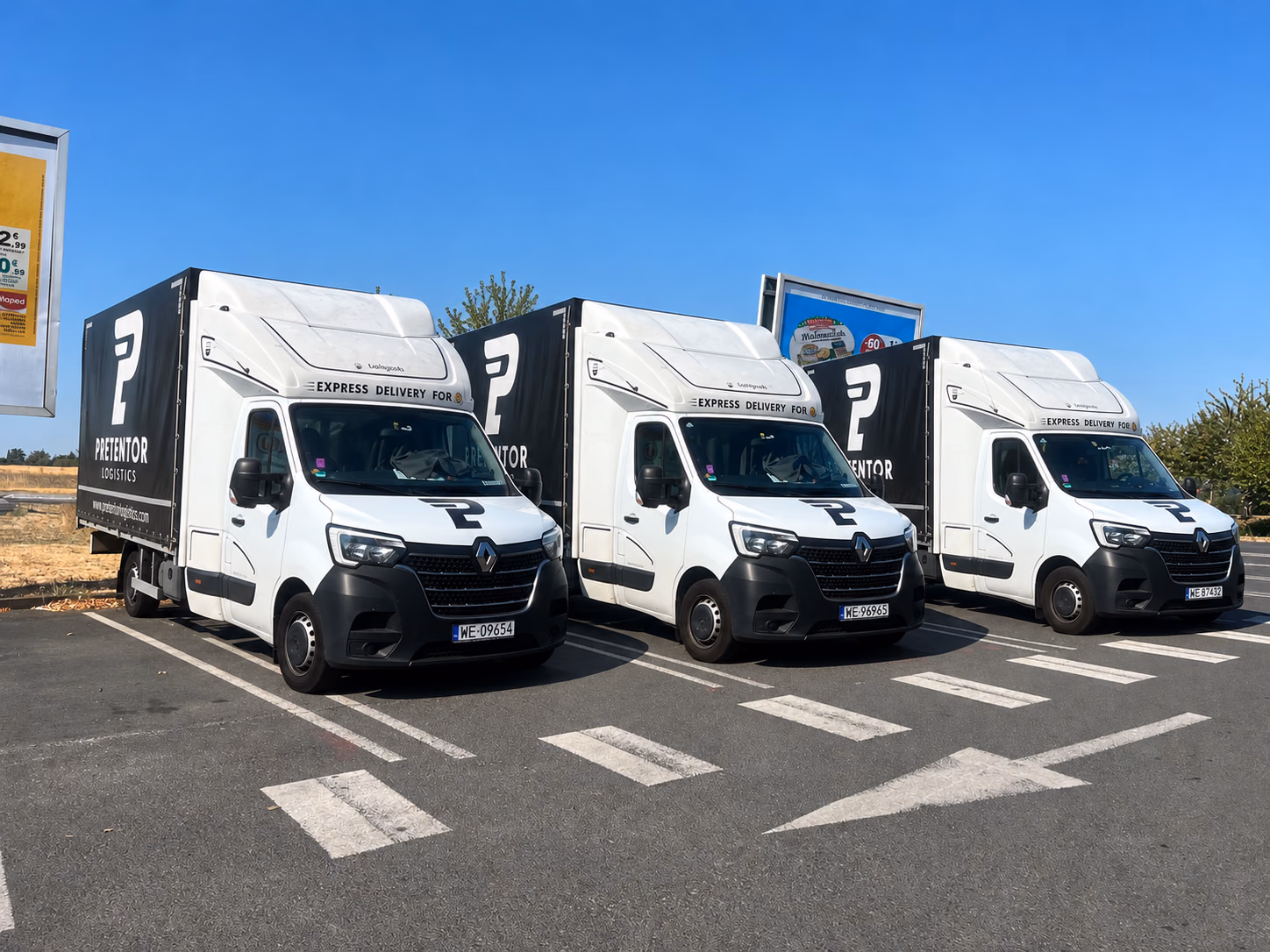 Three Pretentor Logistics Renault Master curtain-side vans